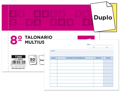 Talonario Liderpapel multiusos 8º apaisado 50 juegos duplicado